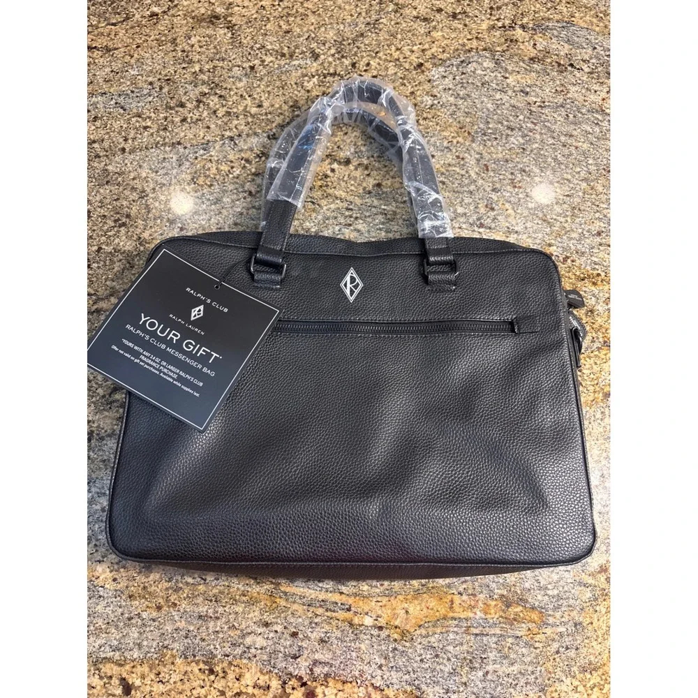 NEW Ralph Lauren Ralphs Club Black Pebbled Messenger Bag Briefcase Laptop Case